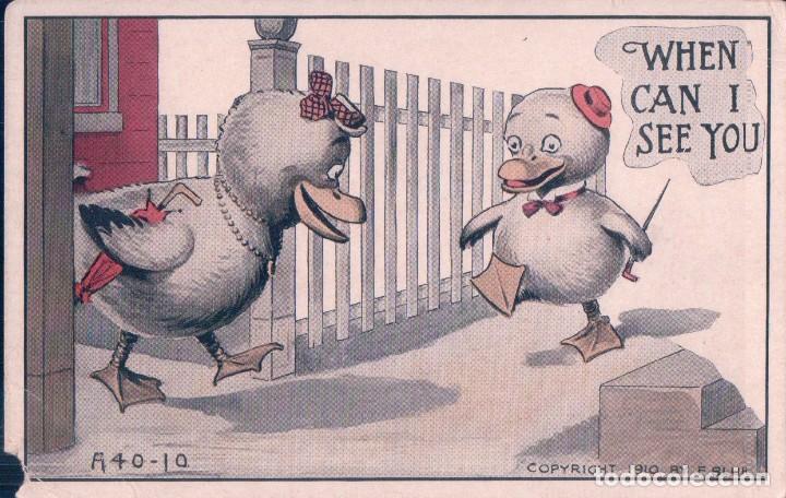 Postcards: POSTAL DIBUJO POR F. BLUH DE PAREJA DE DOS PATOS. (WHEN CAN I SEE YOU). A 40-10
