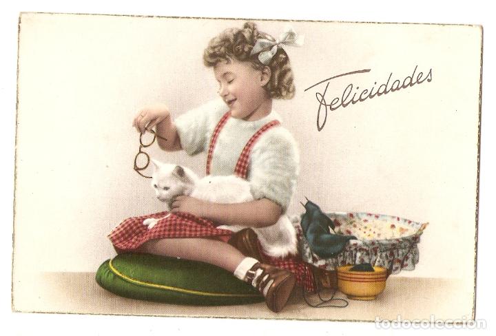 Cartes Postales: POSTAL - EDICIONES C Y Z - 556 - NI&Ntilde;A CON GATO - FELICIDADES
