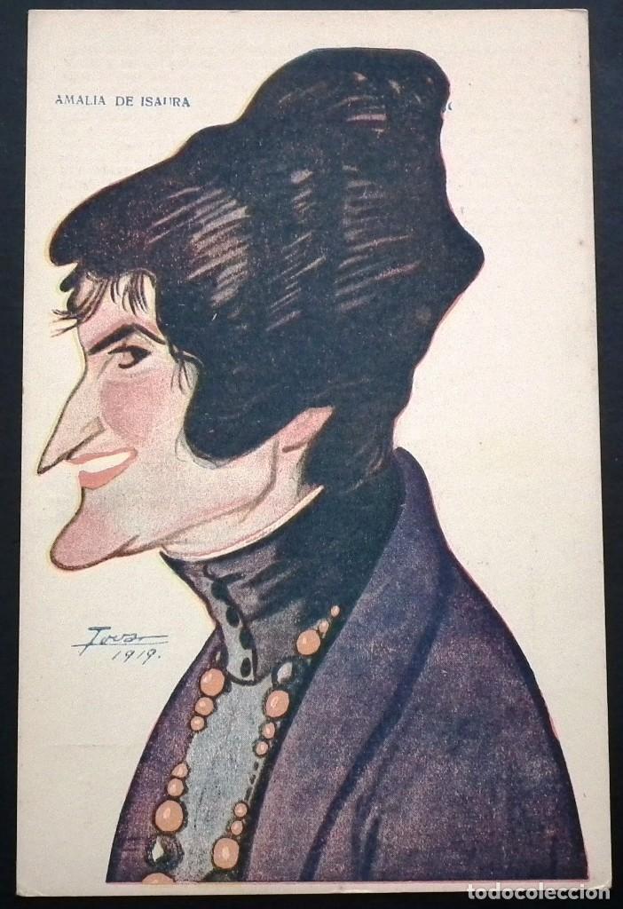 Postales: AMALIA DE ISAURA - CARICATURA DE M. TOVAR N&ordm; 47. EDIT. PRENSA POPULAR REVERSO CON BIOGRAF&Iacute;A A&Ntilde;O 1919