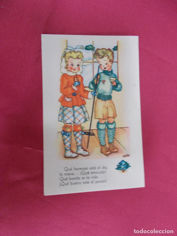 Postcards: POSTAL DE DIBUJOS Y CARICATURAS. QUE HERMOSO ESTA EL DIA, LA NIEVE... !QUE EMOCION &iexcl;. M. MONFORT.