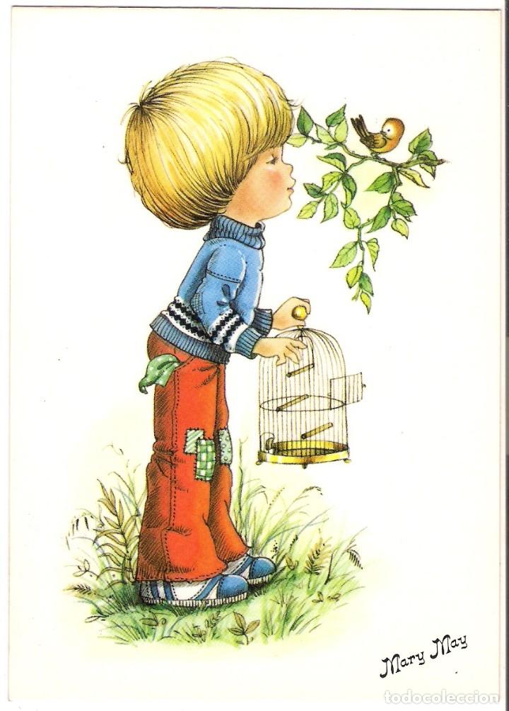 67283 Postal Dibujo Niño Con Pajaro Ilustracion Mary May Coleccion Perla Nº 4493 Pagsa