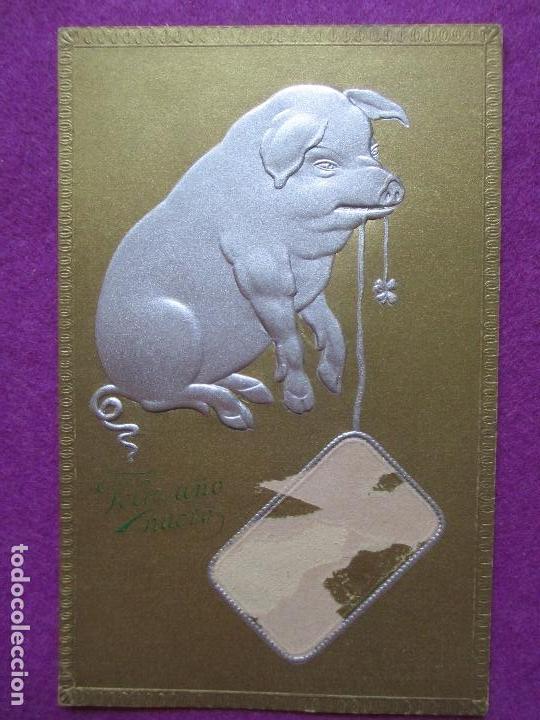 Cartoline: POSTAL, CERDO, CERDITO, FELIZ A&Ntilde;O NUEVO, CON RELIEVE, P99