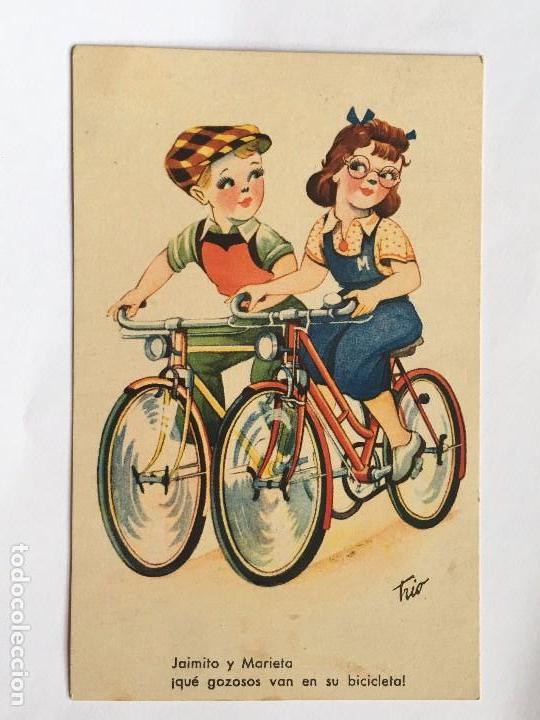 Postales: ANTIGUA POSTAL ORIGINAL A&Ntilde;OS 40/50 CARICATURA EDI. TRIO BICICLETA