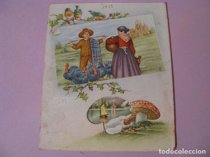 Cartoline: POSTAL TROQUELADA. TRIPTICA. S.U. 1953. ESCRITA. MIDE 11X13 CM.