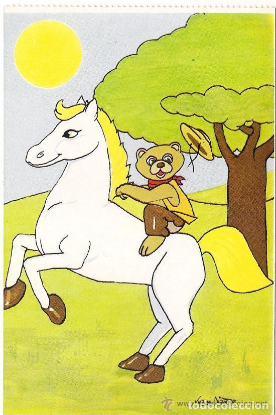 Cartoline: -45533 POSTAL DIBUJO ANIMALES, APRENDIENDO A MONTAR, CABALLO Y OSO, ILUSTRACION JUAN NARRO, A&Ntilde;O 1982