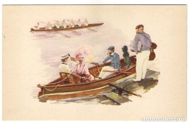 Postais: -64205 POSTAL DIBUJO MUJERES VIENDO LAS REGATAS, SIN CIRCULAR, BARCOS Y DEPORTES