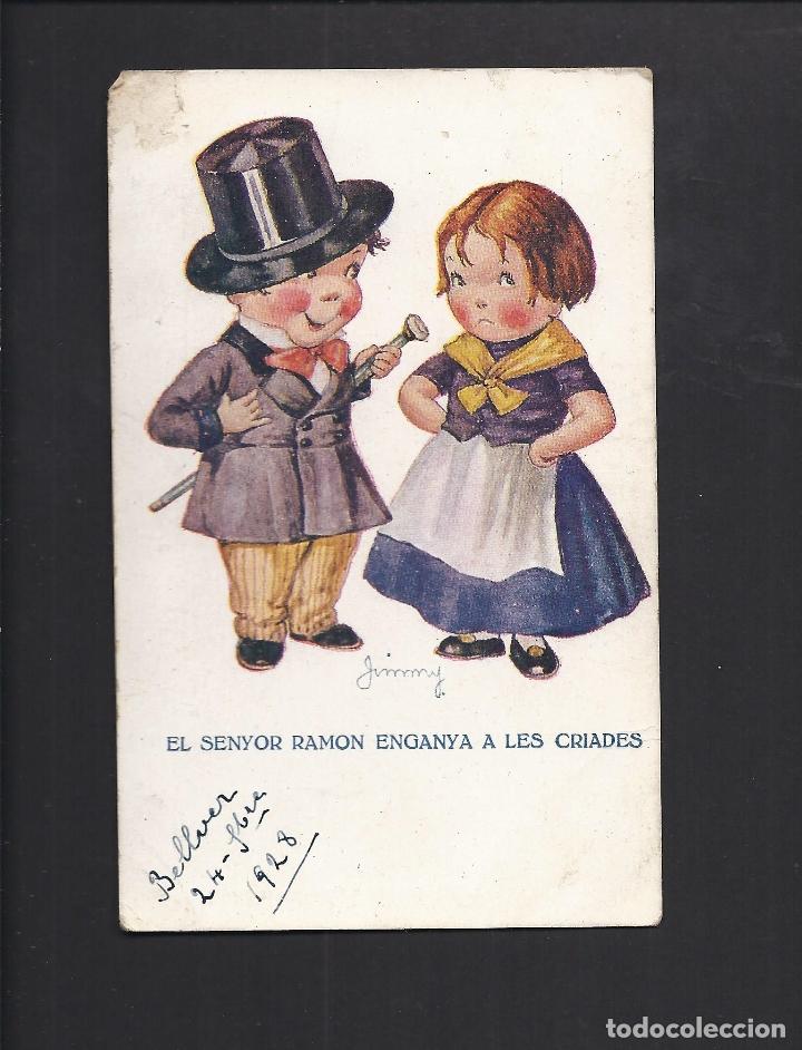 Postales: Antigua postal infantil. El senyor ramon enganya a les criades. Circulada 1928