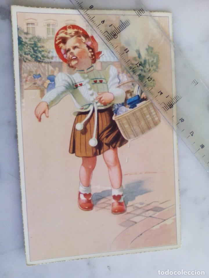 Cartoline: bonita postal ni&ntilde;a con la cesta de la compra e.d.colon - 620/8