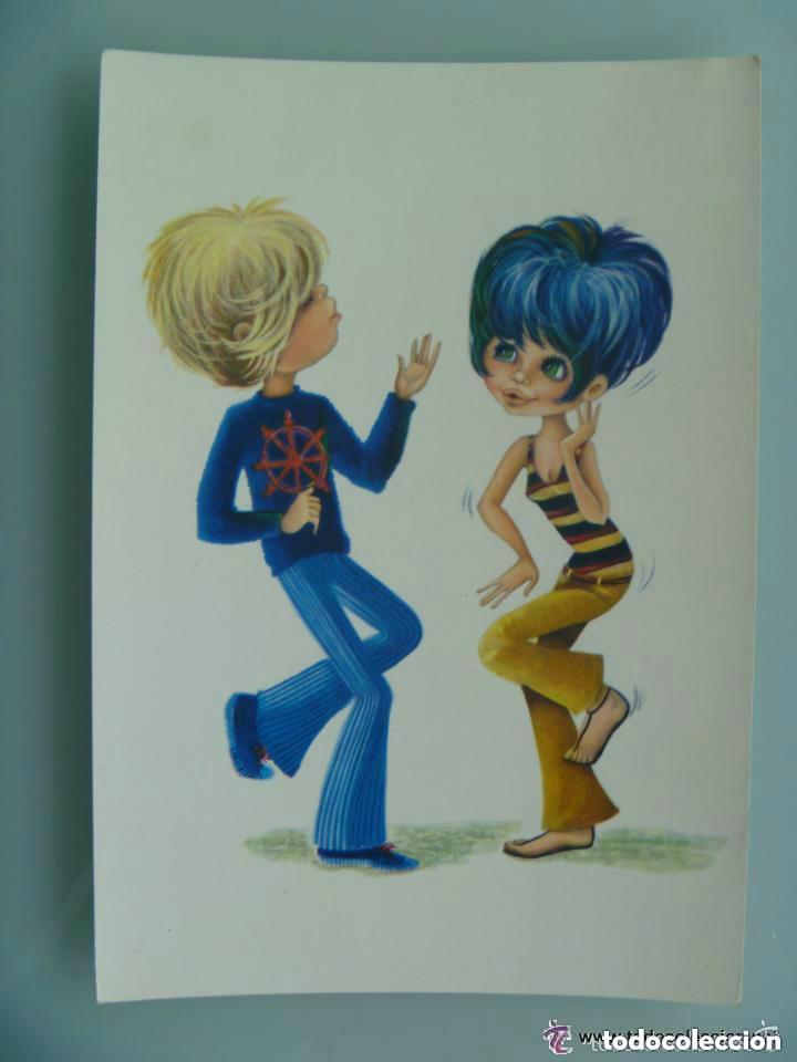Cartoline: POSTAL CON CARICATURA DE JOVENES YE-YE BAILANDO , A&Ntilde;OS 60