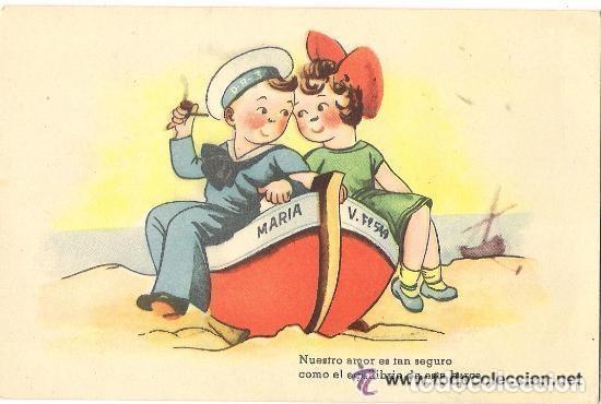 Postais: -53945 POSTAL DIBUJO NI&Ntilde;OS ENAMORADOS, MARINERITO Y NI&Ntilde;A CON LAZO, SERIE N&ordm; 113 C M B, SIN CIRCULAR