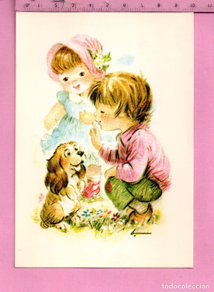 Postkarten: Postal de Dibujo de Ni&ntilde;os y Perro N&ordm; 238/1 Colecci&oacute;n Perla Sin Circular