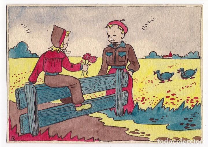 Cartoline: -72128 POSTAL SECANTE, DIBUJO NI&Ntilde;OS ENAMORADOS, ILUSTRACION P.