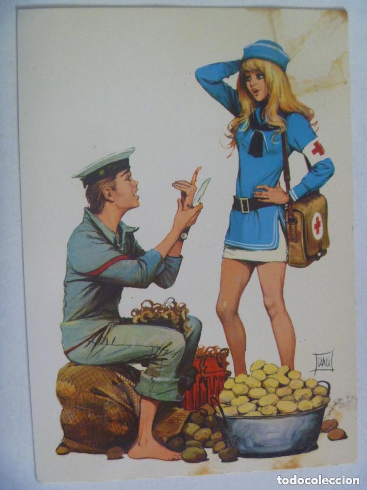 Cartoline: POSTAL GALANTE CON DIBUJO DE MARINERO CON LEPANTO Y CHICA DE LA CRUZ ROJA. A&Ntilde;OS 60