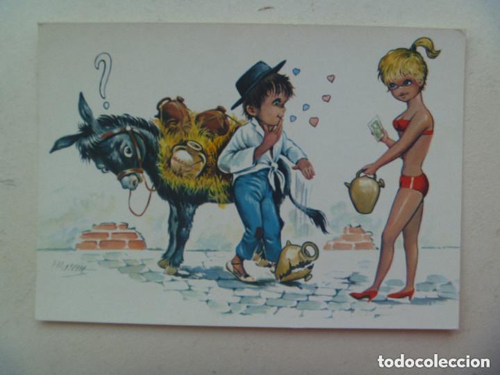 Postales: POSTAL CON BONITO DIBUJO DE BOTIJOS CON BURRO Y TURISTA. A&Ntilde;OS 70