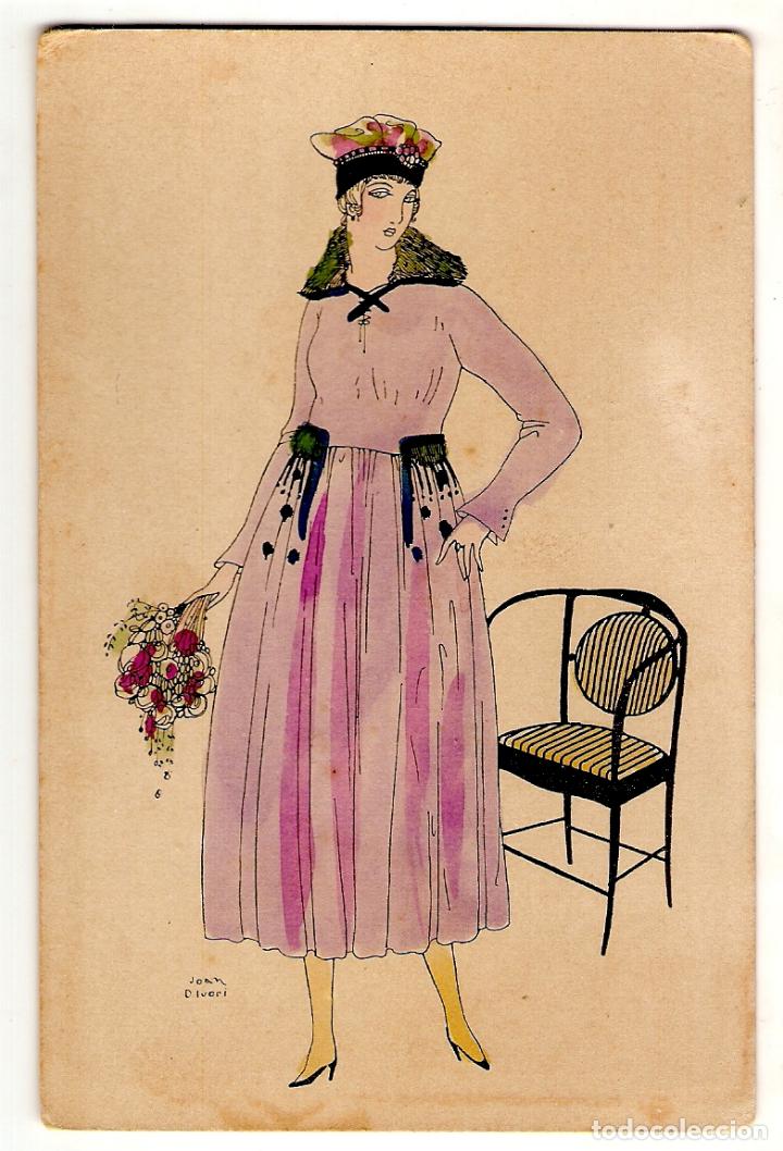 Postais: POSTAL - DAMA CON RAMO DE FLORES - ILUSTRADOR JOAN D'IVORI