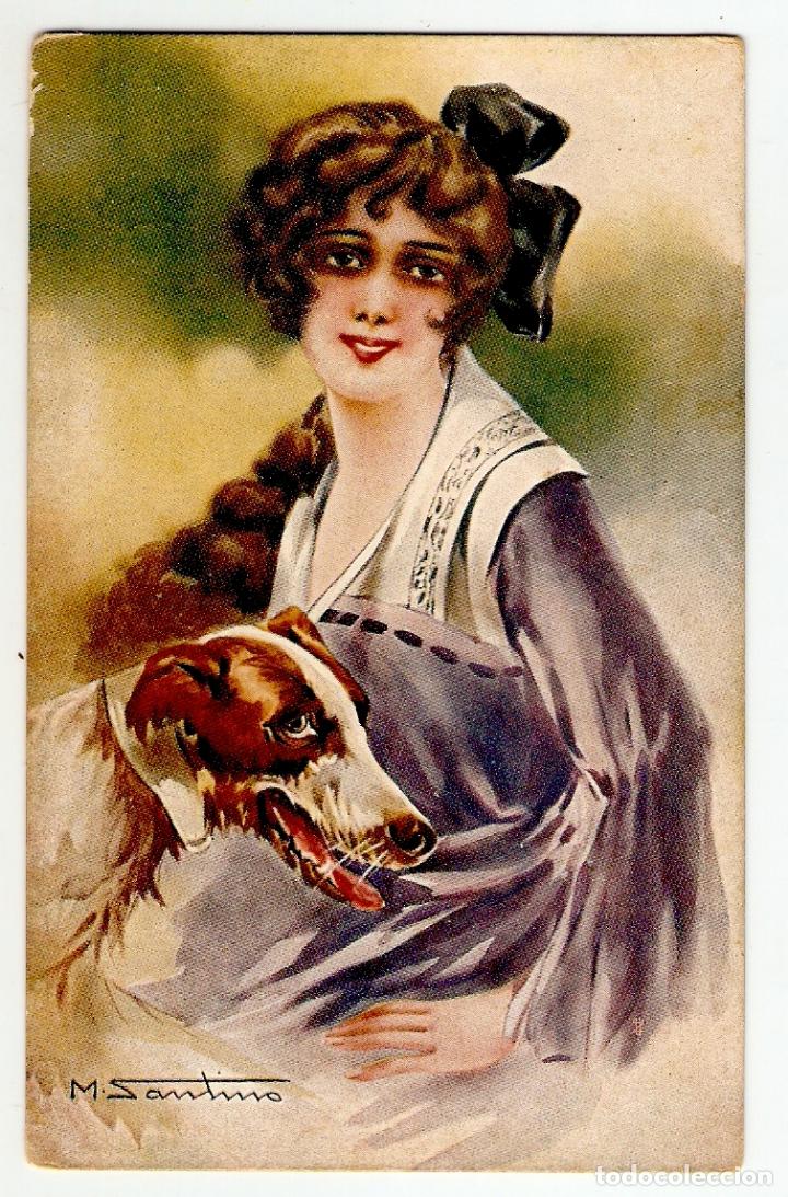 Postais: POSTAL - DAMA CON PERRO - ILUSTRADOR SANTINO - STAMPA 6372 / 134-4 - EDICI&Oacute;N ITALIANA