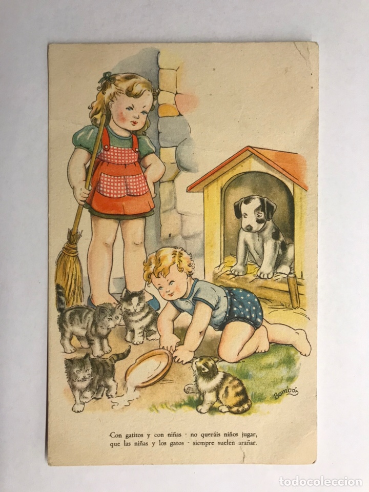 Cartoline: Postal Dibujos y Caricaturas. Ilustra BOMB&Oacute;N. Con gatitos y con ni&ntilde;as.... Edita: Artigas Serie 101