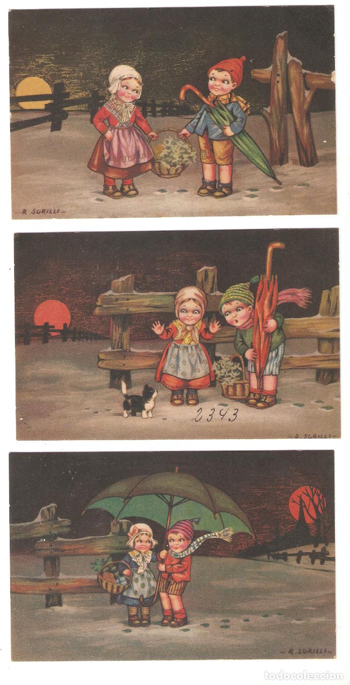 Postcards: 3 Postales dibujante R. Sgrilli. . n&ordm; 2343. pareja ni&ntilde;os de noche . Vell i Bel