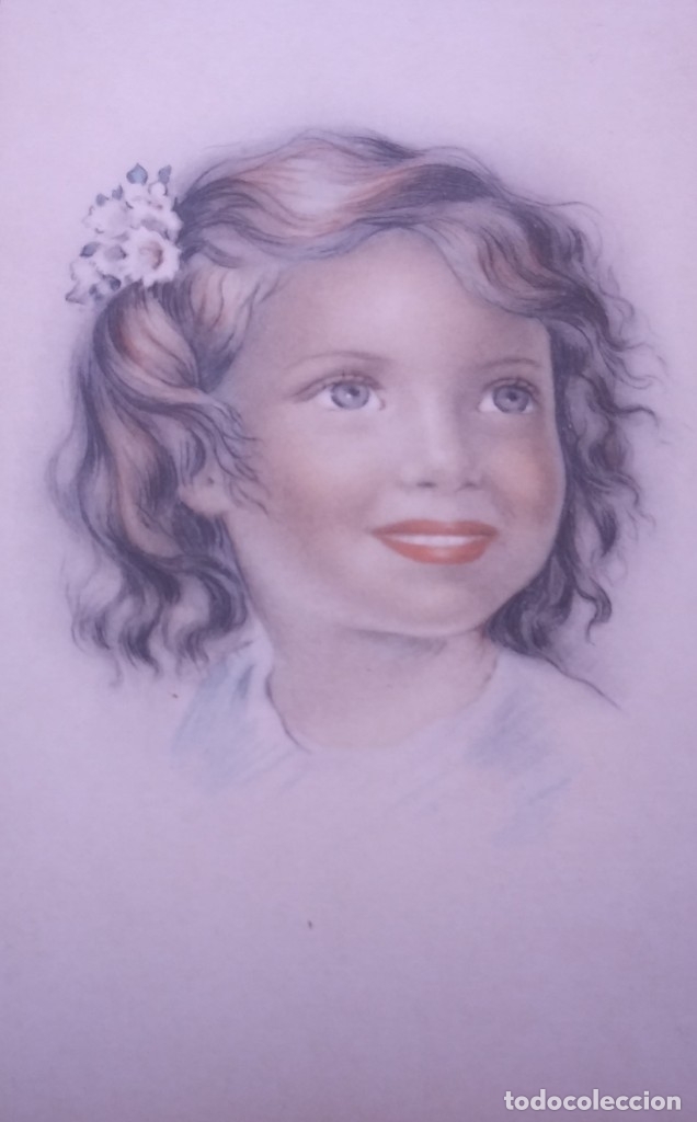 Postkarten: POSTAL A&Ntilde;OS 50 NI&Ntilde;A DIBUJADA COLORES PASTEL SERIE 600 MUY BUEN ESTADO 14X9 IMPRESA EN ESPA&Ntilde;A.
