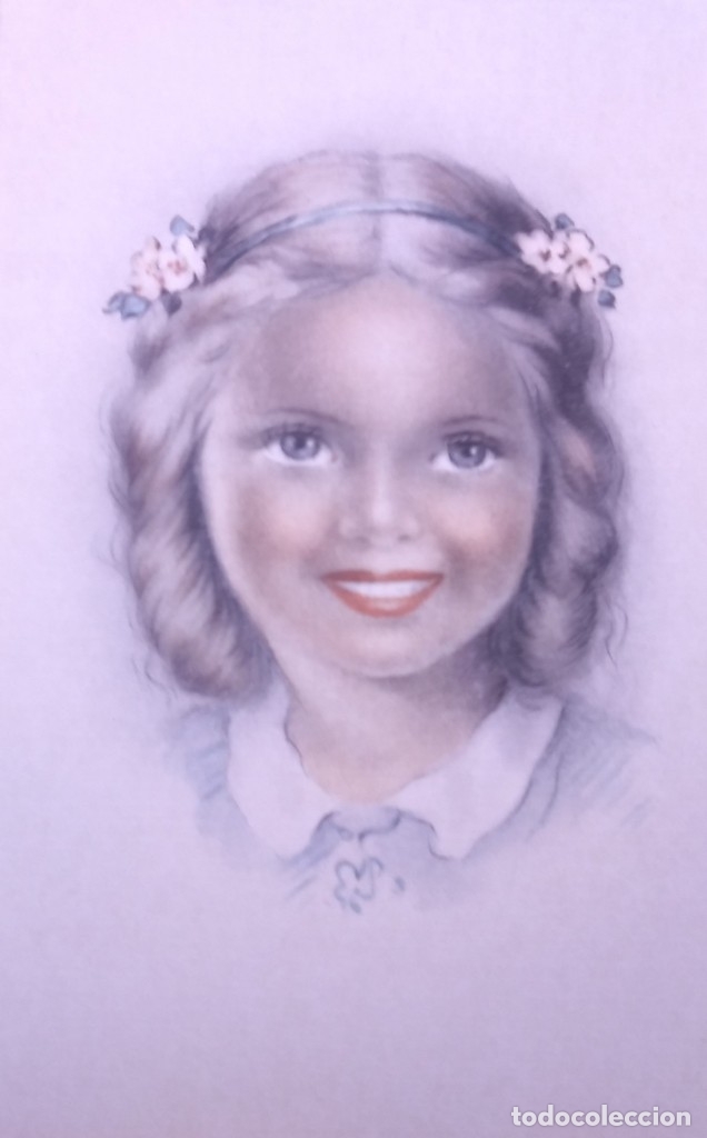 Postkarten: POSTAL A&Ntilde;OS 50 NI&Ntilde;A DIBUJADA COLORES PASTEL SERIE 600 MUY BUEN ESTADO 14X9 IMPRESA EN ESPA&Ntilde;A.
