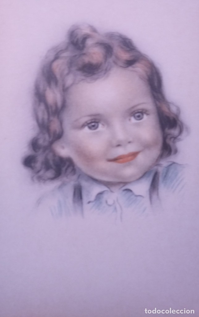 Postales: POSTAL A&Ntilde;OS 50 NI&Ntilde;A DIBUJADA COLORES PASTEL SERIE 600 MUY BUEN ESTADO 14X9 IMPRESA EN ESPA&Ntilde;A.