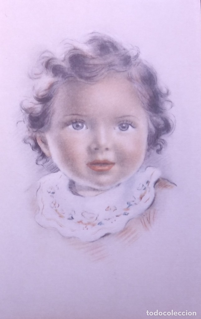 Postkarten: POSTAL A&Ntilde;OS 50 NI&Ntilde;A DIBUJADA COLORES PASTEL SERIE 600 MUY BUEN ESTADO 14X9 IMPRESA EN ESPA&Ntilde;A.