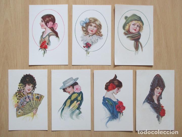 Postales: Lote de 7 tarjetas postales antiguas ilustradas por Bad&iacute;a