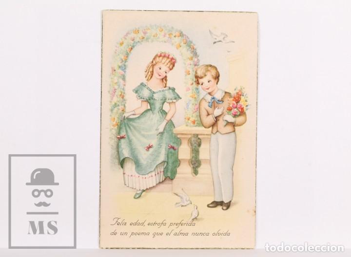 Cartes Postales: Postal Infantil Ilustrada - C y Z, 820. Feliz Edad, Estrofa Preferida de un... - Circulada, 1950