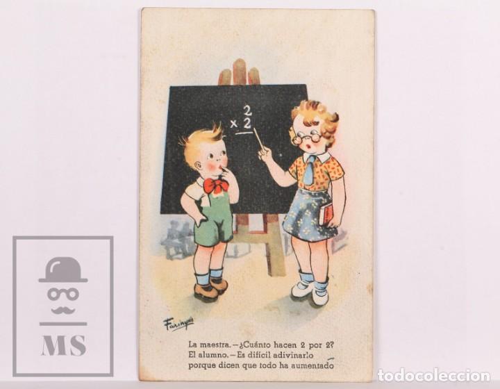 Cartes Postales: Postal Infantil Ilustrada por Farinyes - CMB, Serie N&ordm; 34. La Maestra... - Circulada, A&ntilde;os 40