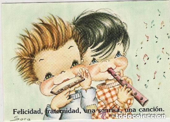 Postais: -53934 POSTAL DIBUJO NI&Ntilde;OS MUSICOS, CON MENSAJE, ILUSTRACION SARA , N&ordm; 127