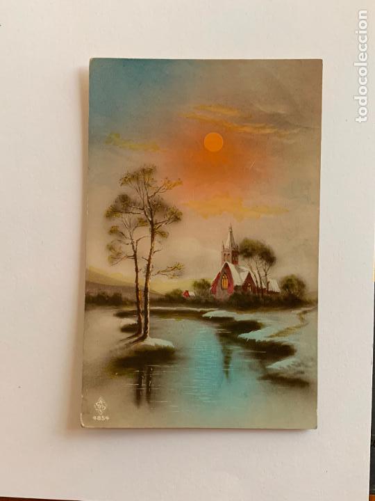 Postcards: ANTIGUA POSTAL ROMANTICA COLOREADA DE PAISAJE. ESCRITA 1921.