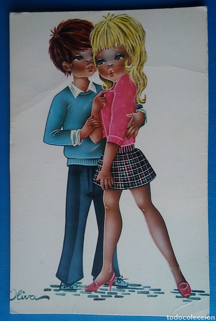 Postales: Postal pareja romantica ilustra oliva escrita a&ntilde;o 1971