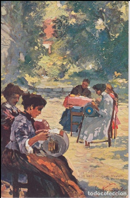 Postkarten: ANTIGUA POSTAL OBRA Lavoratrici di merletti - CIRCULADA SIN SELLO - 1908