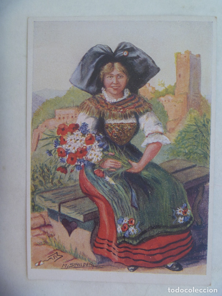 Cartoline: POSTAL FRANCESA CON DIBUJO DE ALSACIANA CON TRAJE TIPICO, FOLKLORE ALSACIANO. A&Ntilde;OS 50