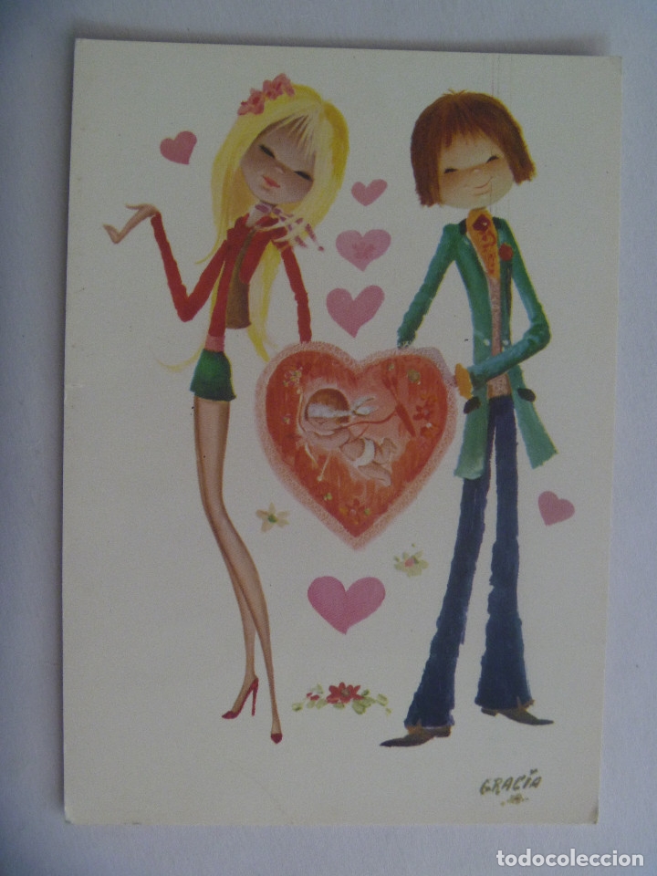 Postcards: POSTAL DEL HOROSCOPO CON BONITO DIBUJO DE CHICOS: AMOR . A&Ntilde;OS 60