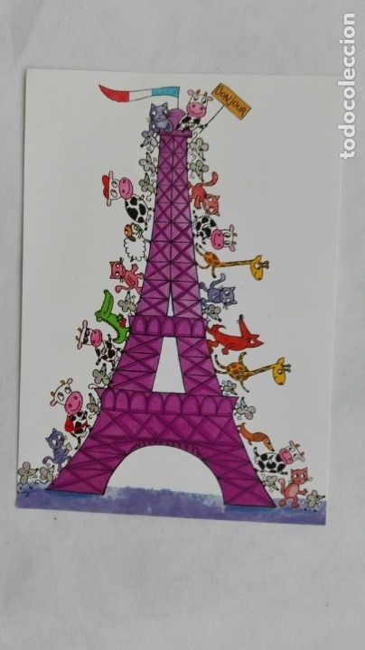 Postkarten: POSTAL FRANCESA CON DIBUJO DE LA TORRE EIFFEL Y ANIMALITOS. FRANCIA