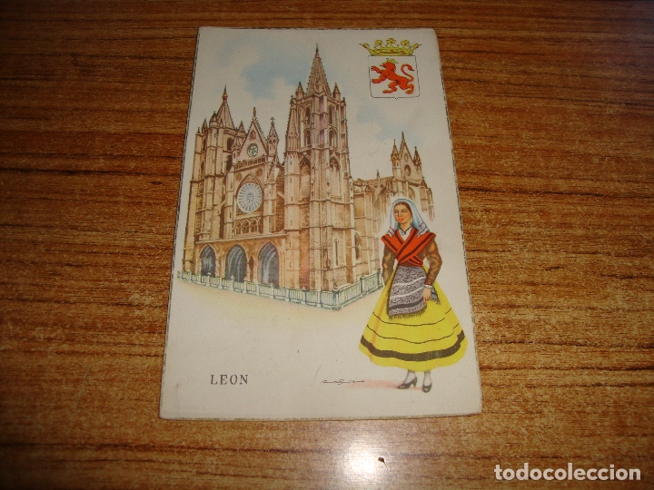 Postcards: POSTAL SIN CIRCULAR TRAJE TIPICO ESCUDO Y MONUMENTO DE LEON