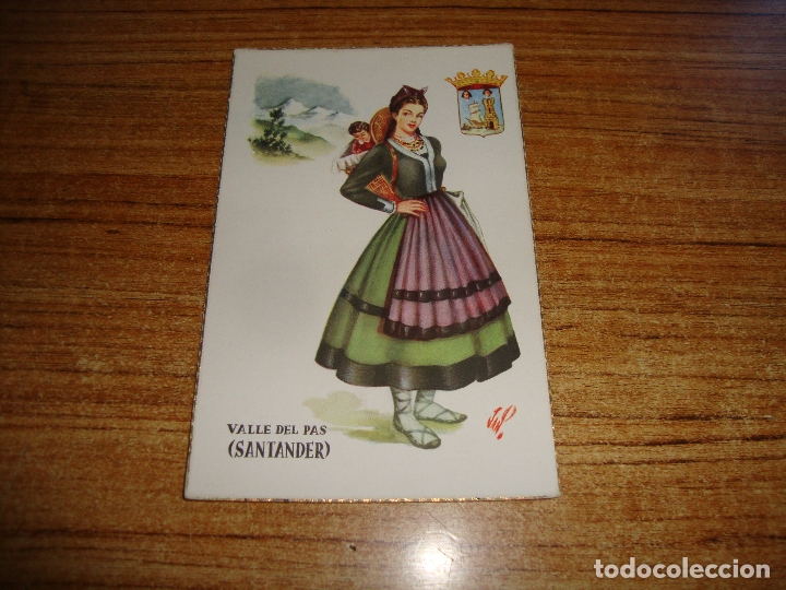 Postcards: POSTAL SIN CIRCULAR TRAJE TIPICO ESCUDO Y MONUMENTO DE SANTIAGO DE VALLE DEL PAS
