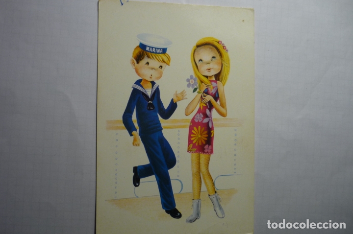Postais: postal enamorados marinero - escrita
