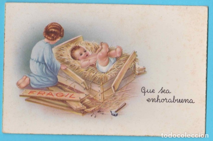 Postales: QUE SEA ENHORABUENA. NI&Ntilde;O JES&Uacute;S EN CUNA DE TABLONES. C Y Z 523. ESCRITA.