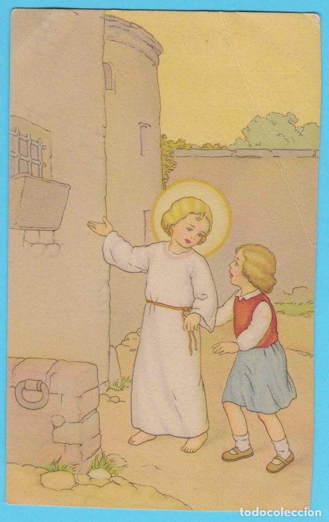 Postales: NI&Ntilde;O JES&Uacute;S Y NI&Ntilde;A. ALT. ESCRITA EN REVERSO A MODO DE RECORDATORIO DE CONFIRMACI&Oacute;N. RECORTADA.