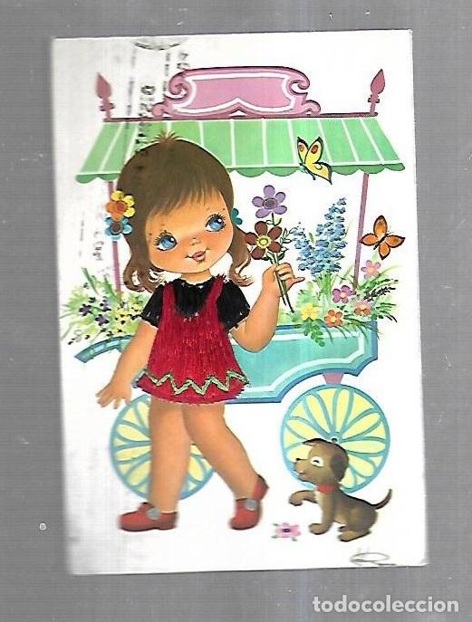 Postales: TARJETA POSTAL. MU&Ntilde;ECA CON CARRITO DE FLORES. TRAJE DE HILO. VER