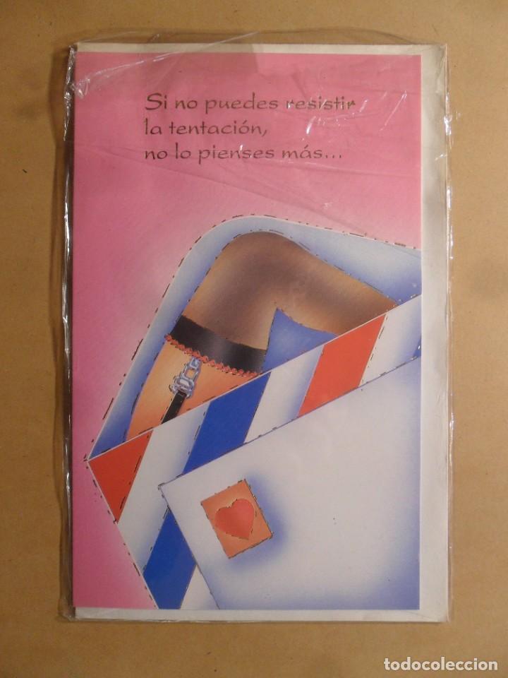 Cartoline: TARJETA DE FELICITACION - SI NO PUEDES RESISTIR LA TENTACION, NO LO PIENSES MAS - NUEVA SIN USAR