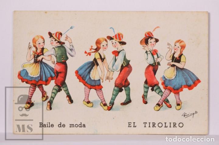 Cartoline: Postal Ilustrada por Farinyes - El Tiroliro, Baile de Moda - A&ntilde;os 40