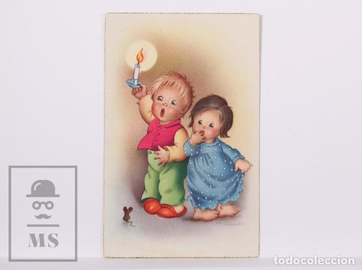 Cartoline: Postal Ilustrada por M. Granados - Ni&ntilde;os con Rat&oacute;n, 2088 - A&ntilde;os 50