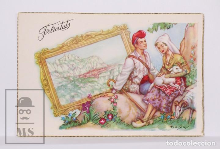 Cartoline: Postal Ilustrada por Freixas - Pastores de Montserrat. Serie 314 - Creaciones Freixas - Catalu&ntilde;a