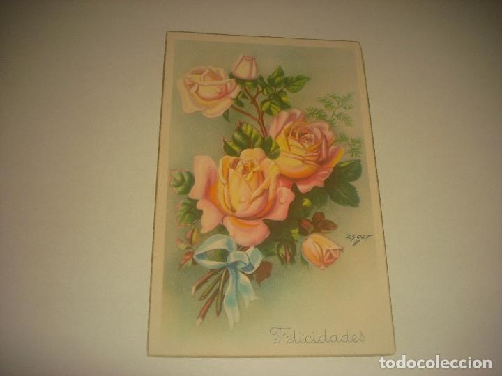 Postais: POSTAL DE FELICIDADES CON ROSAS , ILUSTRA ZSOLT. . LAIETANA , SERIE 5527. ESCRITA.