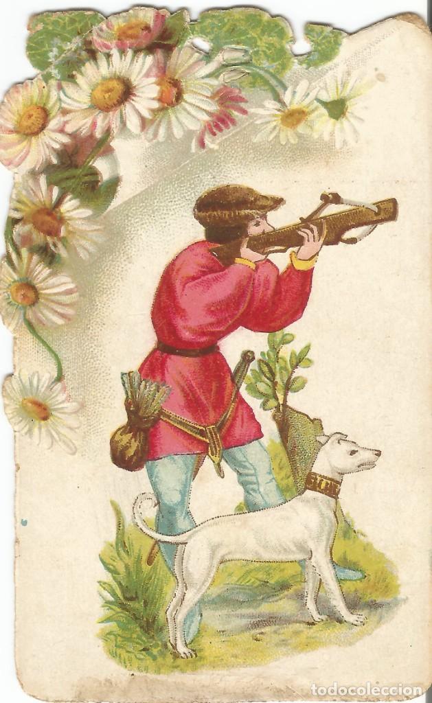 Postais: ANTIGUA POSTAL FELICITACI&Oacute;N. CAZADOR CON PERRO. TROQUELADA.