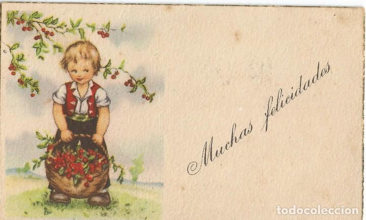 Postais: ANTIGUA POSTAL FELICITACI&Oacute;N. NI&Ntilde;O CON CESTA. 10 X 6 CM