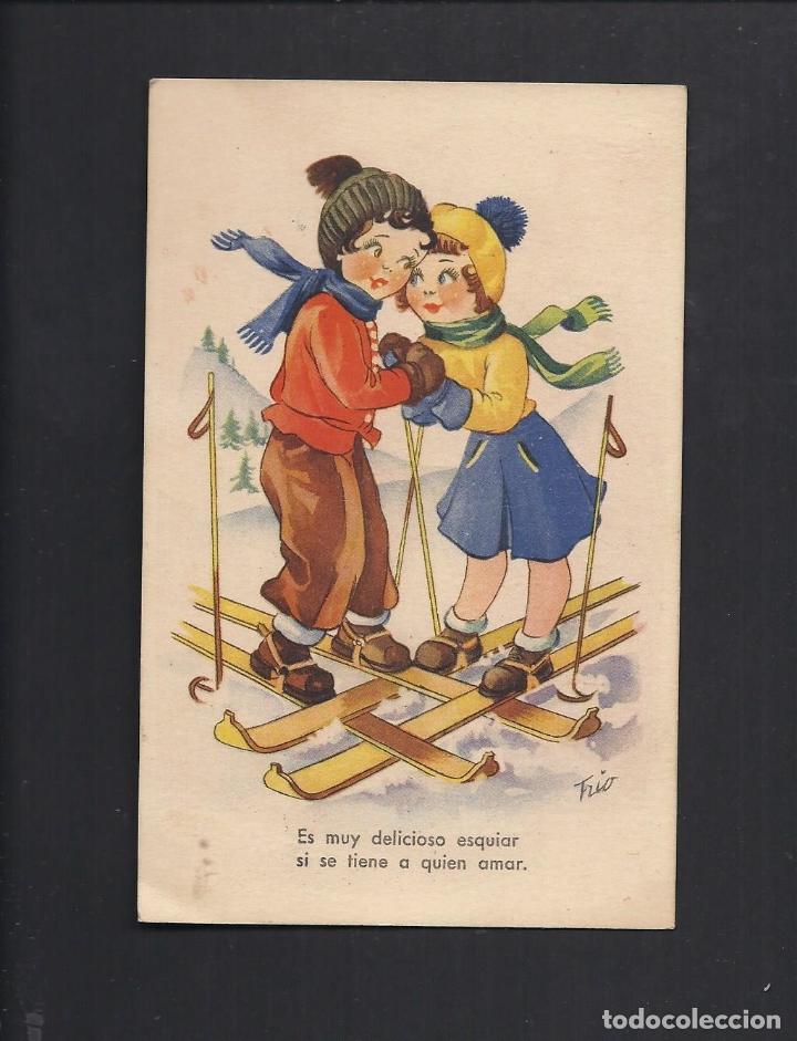 Postales: Antigua postal infantil. Esqui. Ediciones Trio, Circulada 1944 .